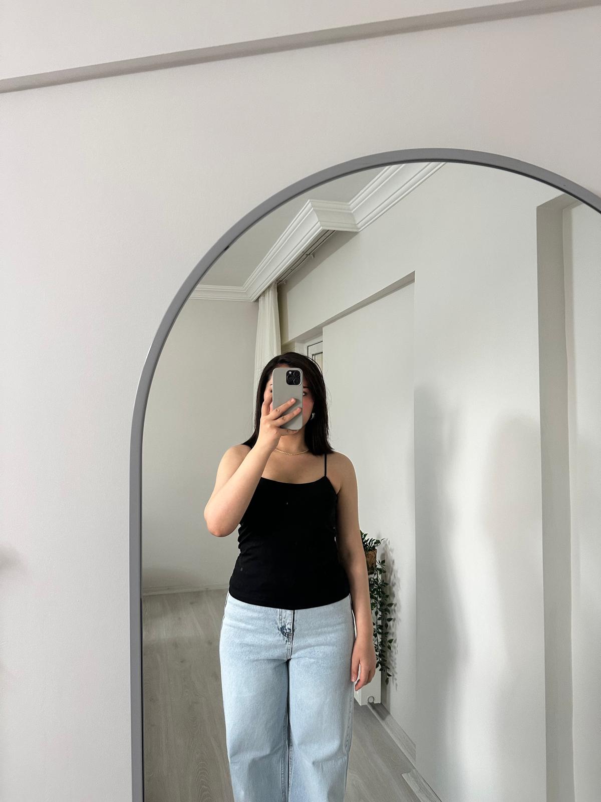 Soft Askılı Pamuklu Likralı Siyah Body